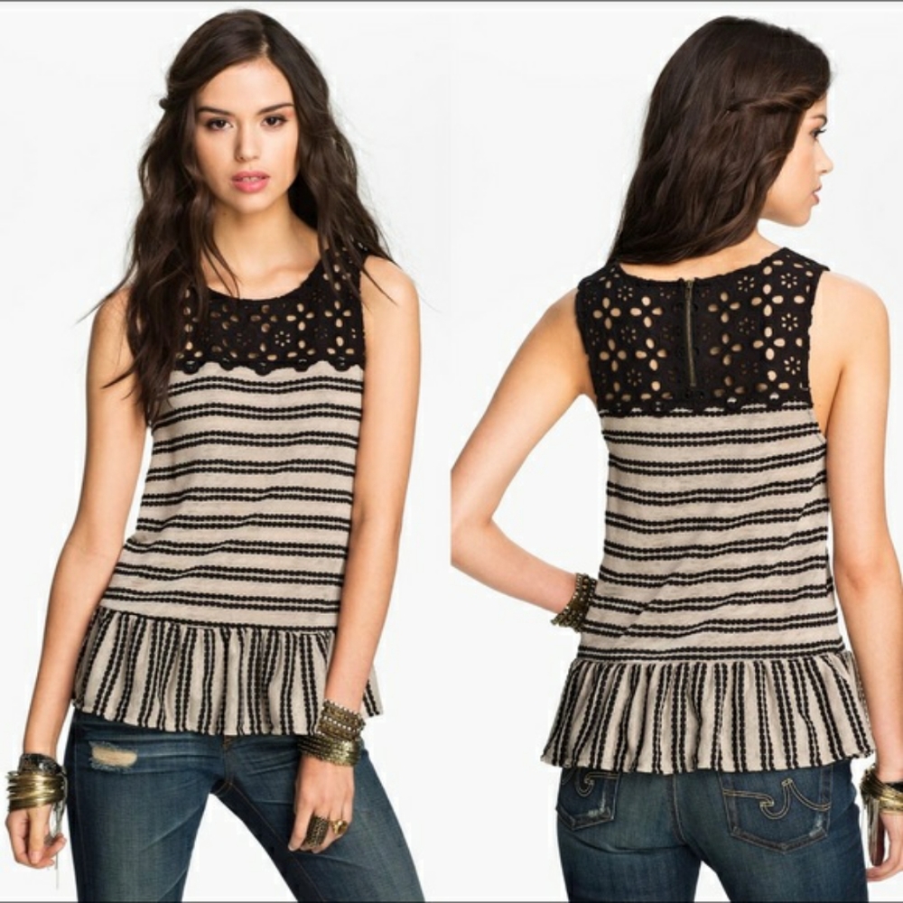 Free People striped eyelet peplum tank top